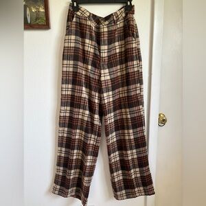Plaid “wool” wide leg pants